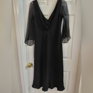 Jones New York Black Long Sleeve V-Neck Chiffon Dress